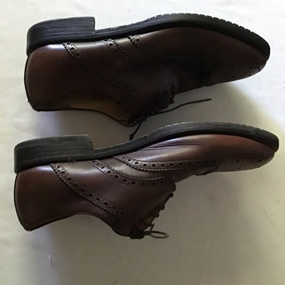 Mens Brown Leather Brogue Oxford Shoes With Lace-Up Design & Rubber Soles - Picture 10 of 12